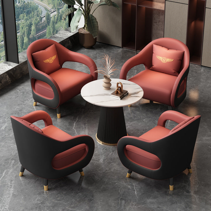 Luxury office business negotiation single sofa chair, negotiation table and four chairs, small round table negotiation table and chair set