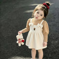 Girlbows suspender dressfake two-piecespring & fall puff sleeve bottom baby gentle bear princess dress
