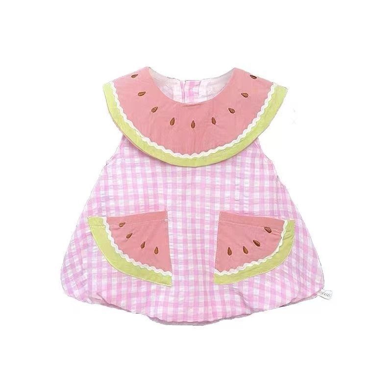 Cute and sweet summer outfit : stylish new cartoon baby girl's super adorable watermelon sleeveless summer romper for infants and toddlers
