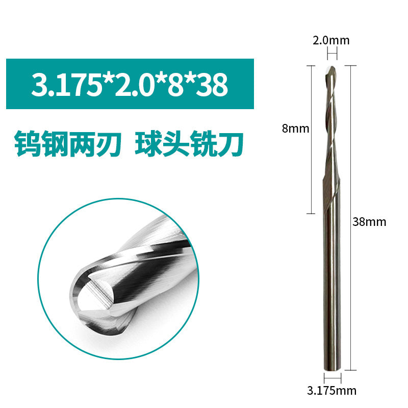 3.175-12Mm double blade spiral ball end milling cutter embossed carving woodworking milling cutter cnc tungsten steel ball end milling cutter