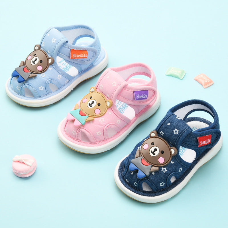 Baby cloth sandals for boys, summer, 0-1-2-3 years old, infant soft-soled squeaky shoes, baby girl's first walking shoes, baby shoes