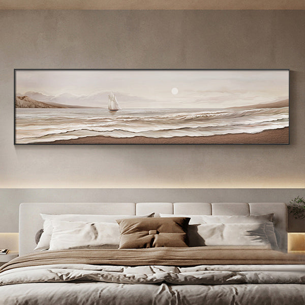 Wabi Sansan Seaside Landscape Bedroom Decorative Painting Horizontal Bedside Painting Texture Advanced Sense Living Room Background Wall Mural