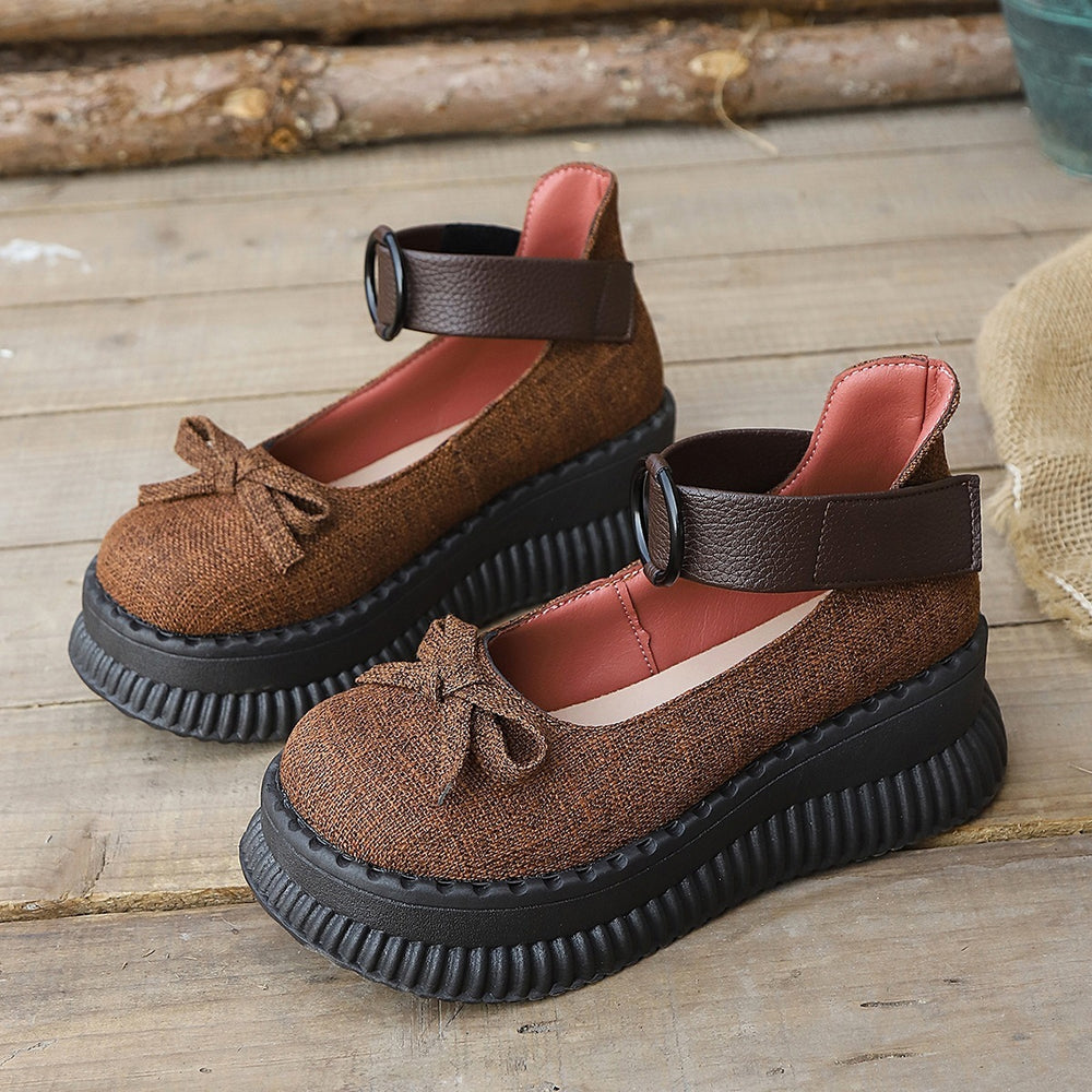 autumn new arrival: retro bowknot platform mary janes - women's chunky sole height increasing loafers wholesale