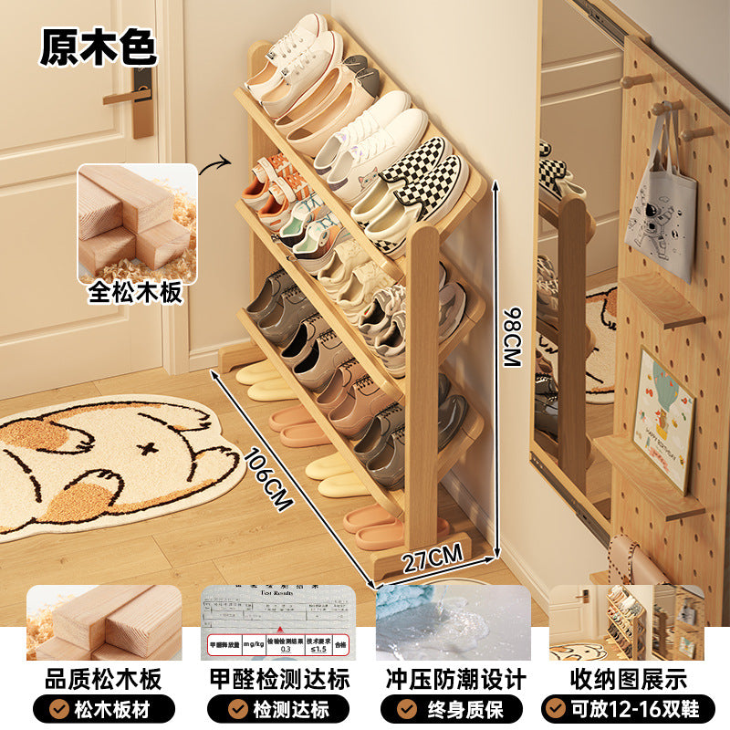 Solid wood shoe rack Multi-layer household door Entry door Small narrow rental good indoor small shelf Folding shelf