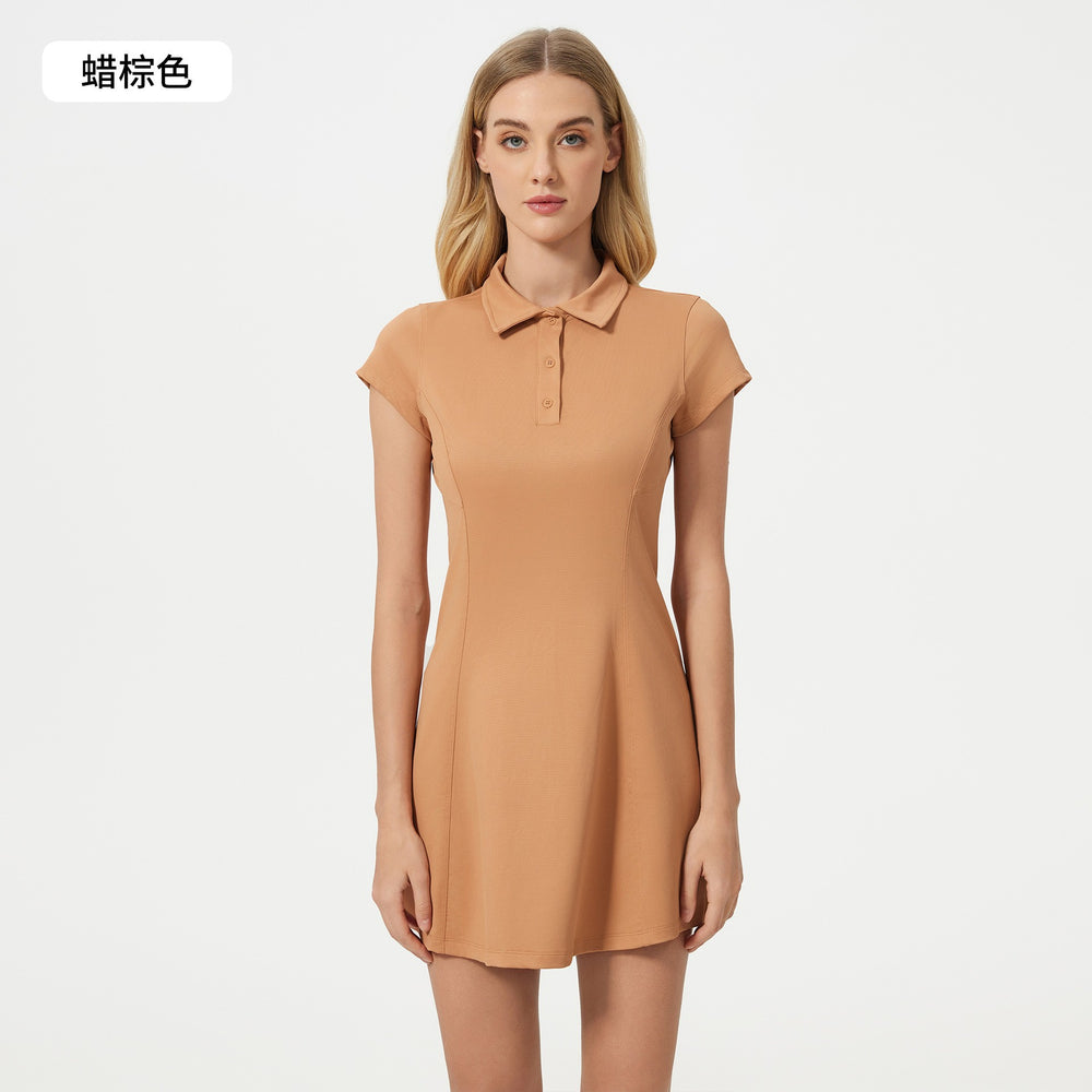 Summer midi dress women's waist slimming tennis dress comfortable breathable short sleeve sports yoga dress dss068