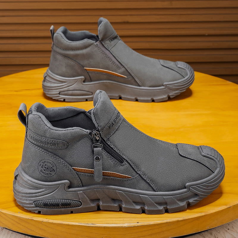 2025 spring new trendy men's anti-slip workwear versatile high-top zip-on slip-on chunky sole casual shoes