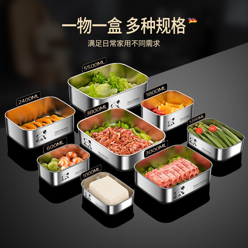 304 stainless steel crisper with lid large capacity refrigerator storage box food grade picnic portable box sealed lunch box