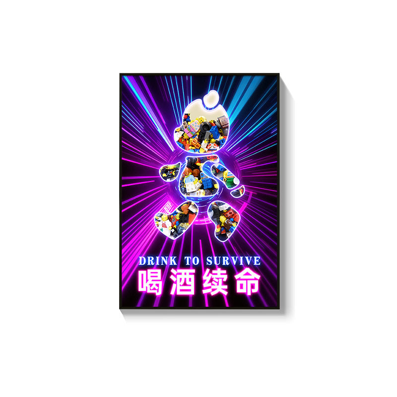 Trend luminous violence bear decorative painting hairdresser bar KTV creative led ambient light building block bear kaws hanging painting