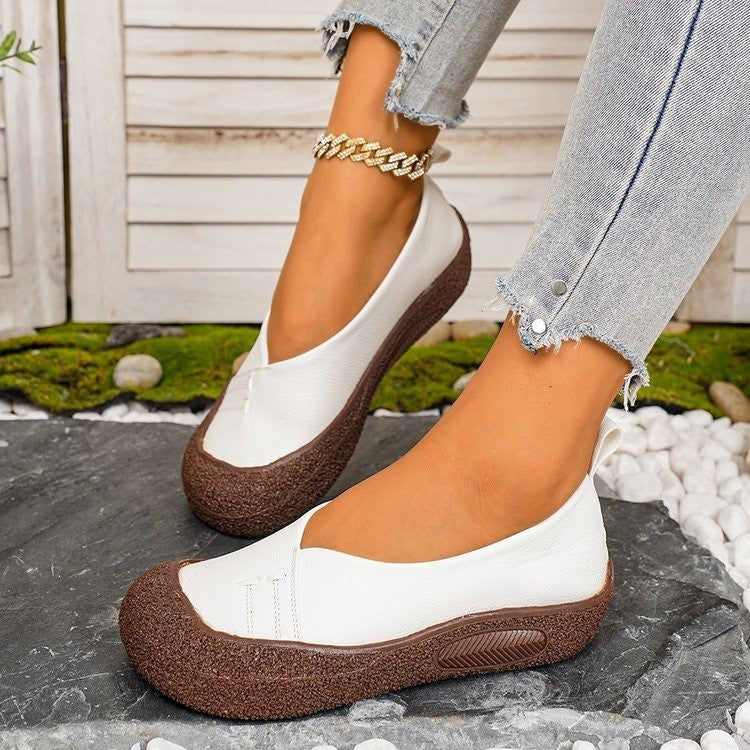 export plus size soft sole new style mom's slip-on non-slip wear-resistant women's shoes comfortable flat low-cut retro flats