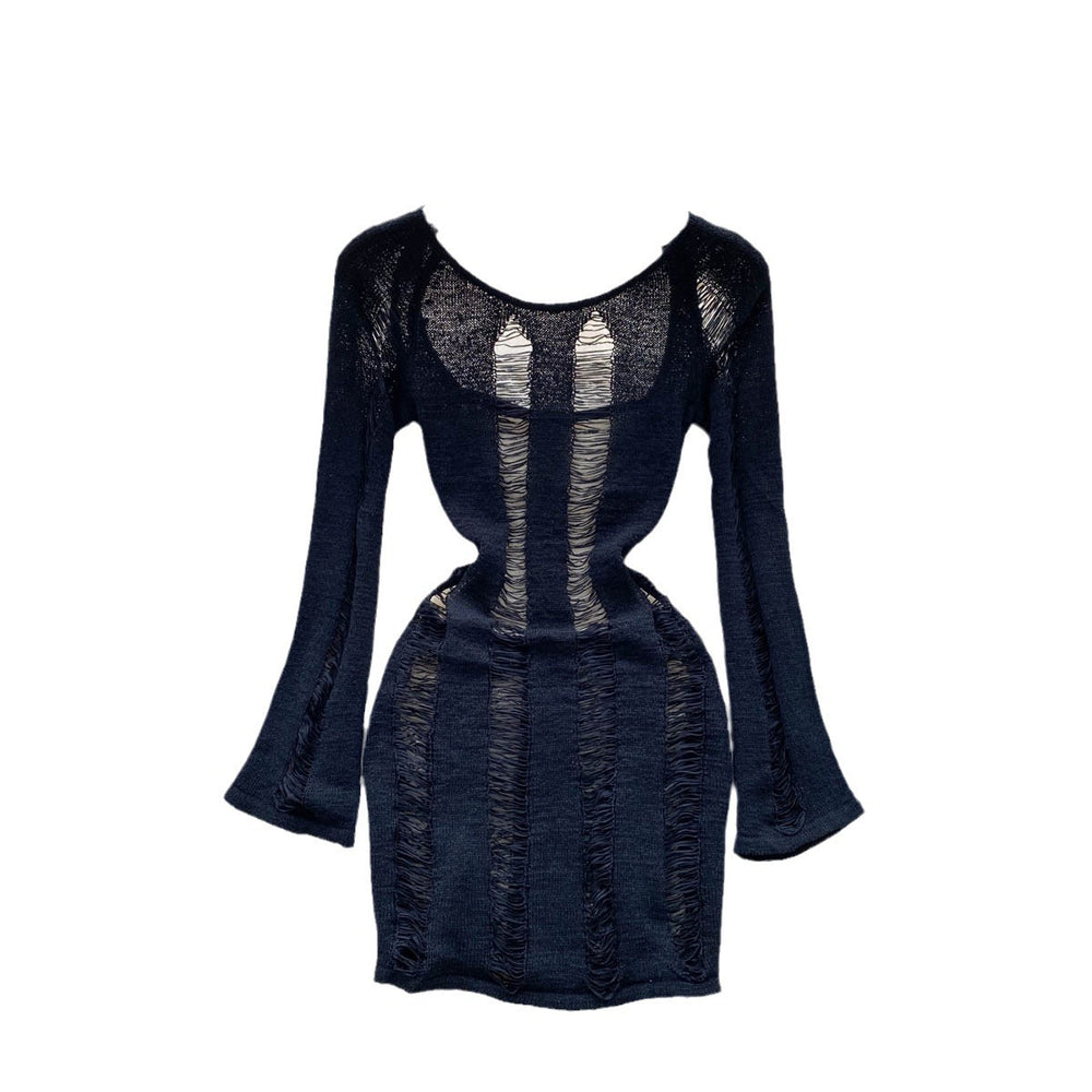 Summersexycut out thin long sleevesknittingshort skirtelegantsilmslimming lookpure desire hot girl backlessdress
