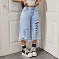In-stock - 66351#  cross-border fashionable european and american style summer women's denim capri pants