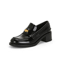 Grape mom's same british style retro women's soft leather round toe small gold coin slip-on thick heel heighteningthick sole loafers