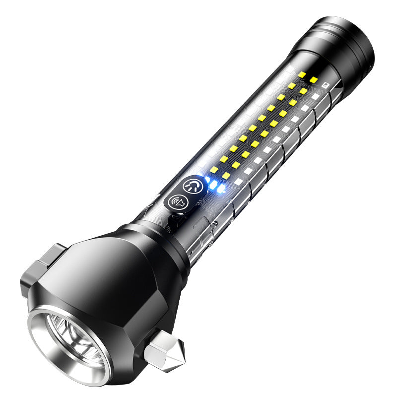 Cross-border new safety hammer flashlight Type-C charging outdoor with cutter alarm Car LED flashlight