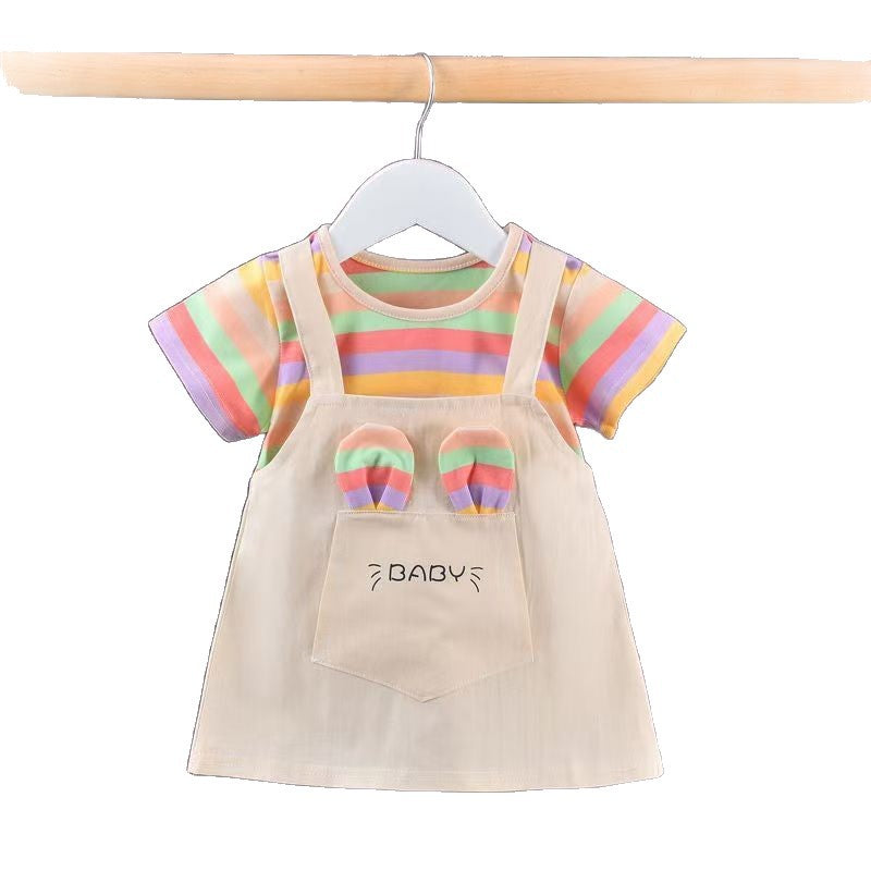 Girls' striped sundress - new summer style, lightweight, short-sleeved, in-stock wholesale