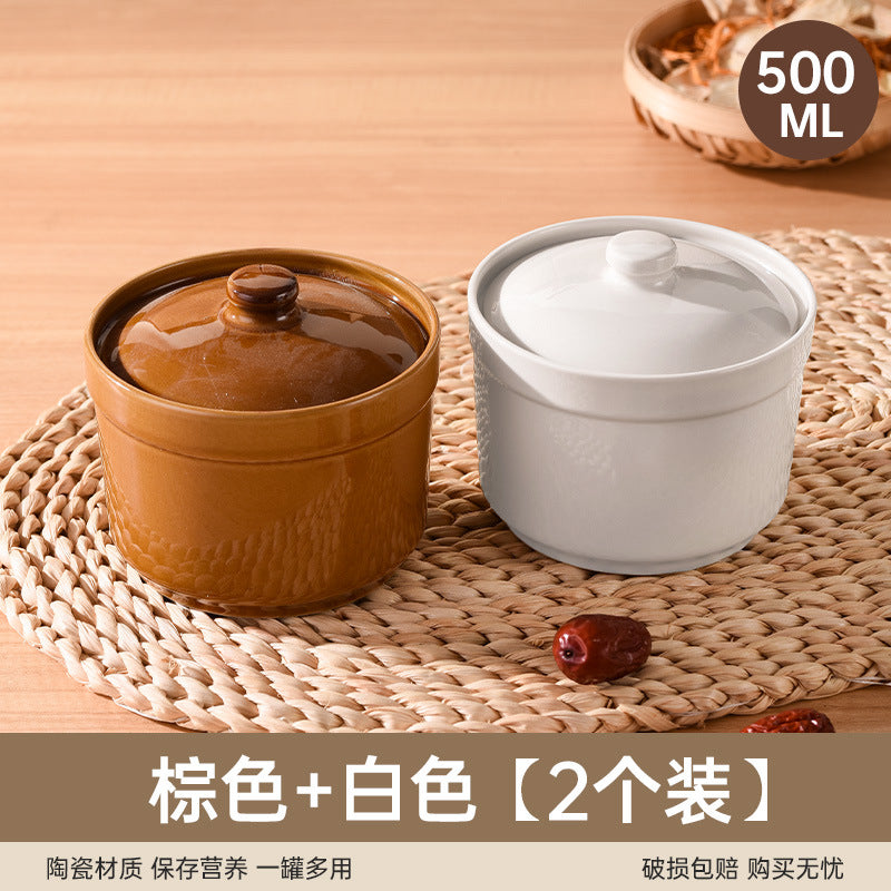 Earthenware soup stewing pot for homewater-proof stewing ceramic pot steamed egg with lid egg custard single serving small soup cup stewing pot soup