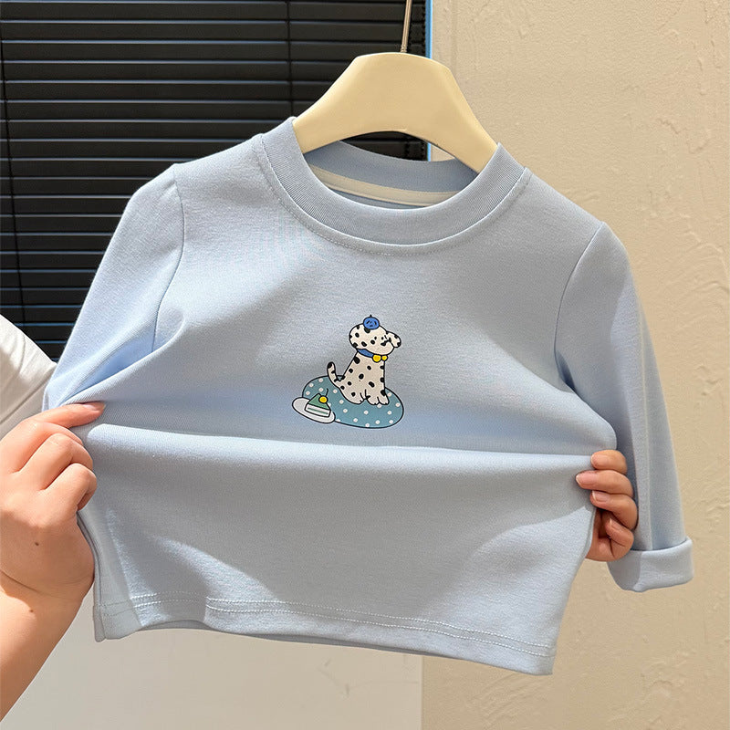 Spring new children's cartoon puppy base layer t-shirt top, trendy casual kids' sweatshirt tee for boys and girls
