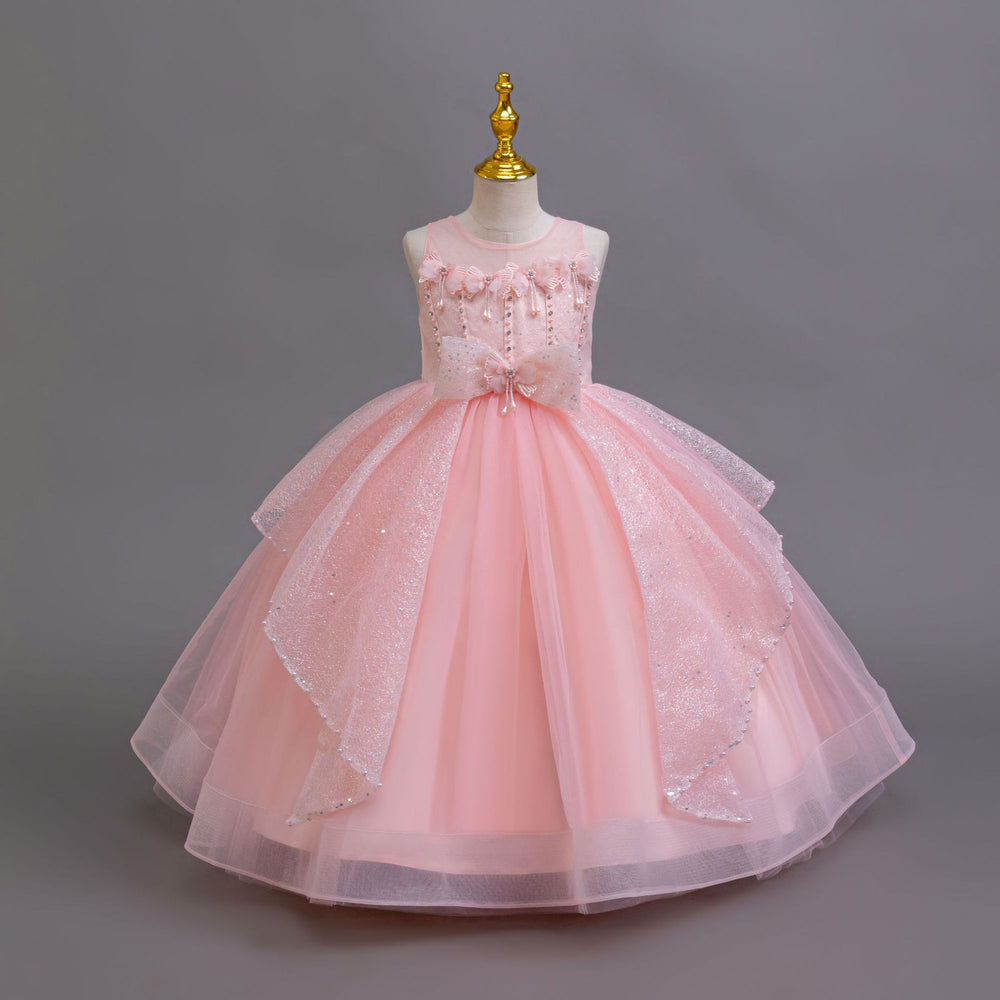 Ready-to-ship new sequin silver thread evening gown tutu wedding dress princess dress girls' performance dress kids' dress