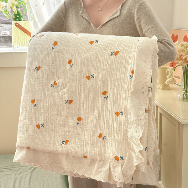 New Class A maternal and infant grade double-layer wrinkled yarn Xia Liang quilt lace 30% soybean pure cotton air conditioner quilt