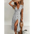 code new arrival  women's single-breasted v neck cardigan ruffle sleeve floral dress