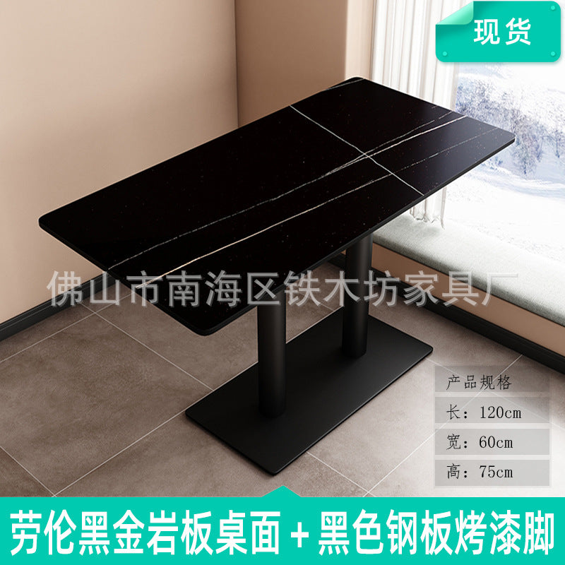 Customized commercial slate dining table simple table bar milk tea fast food restaurant canteen rectangular table apartment negotiation table and chairs