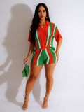 <vip客户>European and american style sexy women's cutout see-through color block turn-down collar knit shorts set</vip客户>