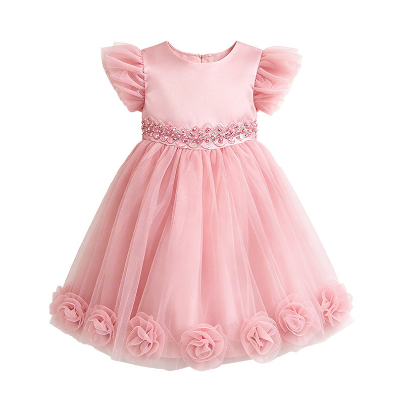Girls' formal dresses fairy dress baby birthday first birthday sweet kids princess dress lace embroidery in stock cross-border wholesale