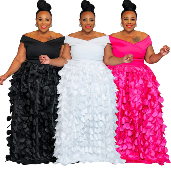 N8052 European and American  women's clothing,  African large-size dress, high waist and thin temperament banquet evening dress