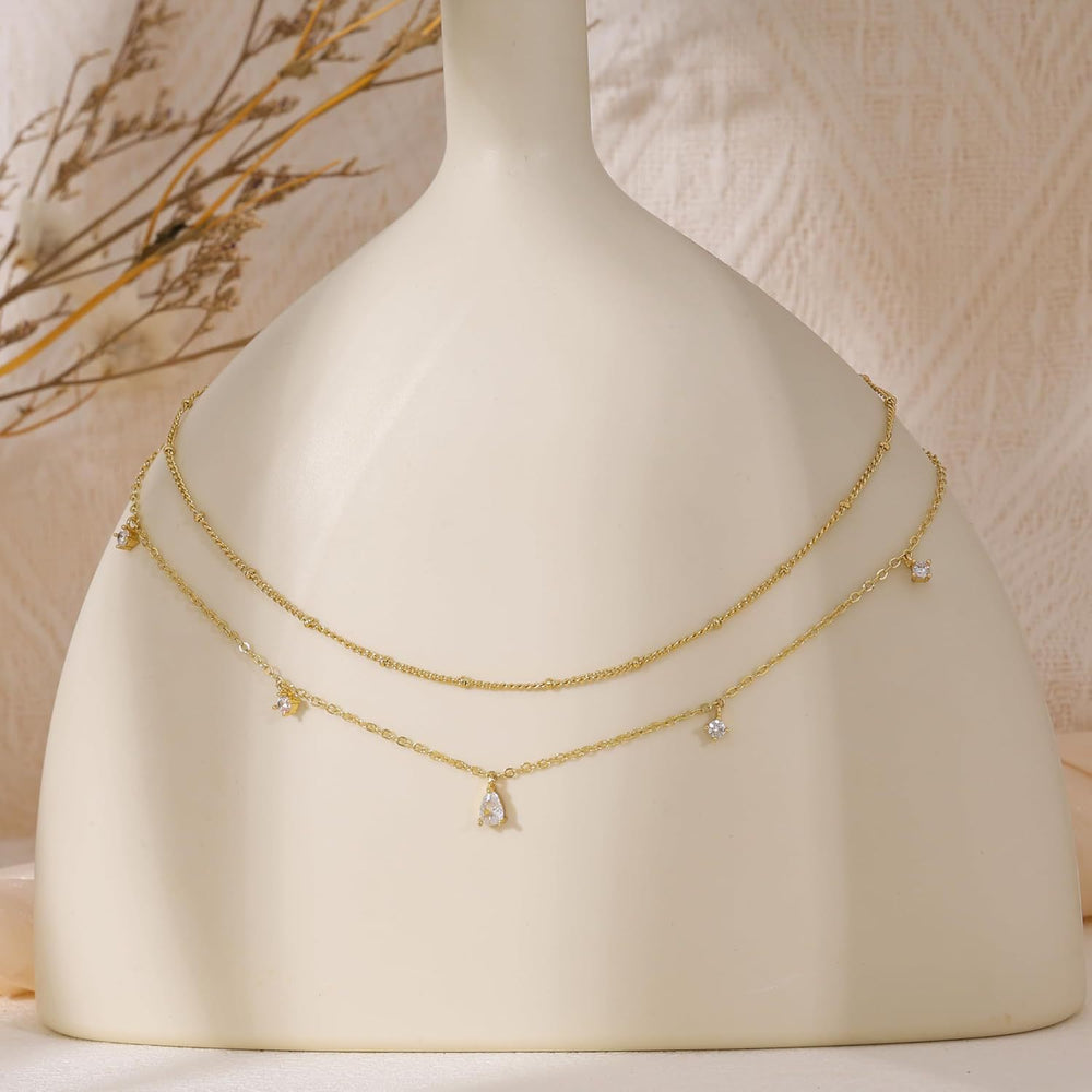Water drop zircon tassel necklace copper clavicle chain classy sense ins gemstone neck jewelry for women summer cross-border exclusive supply