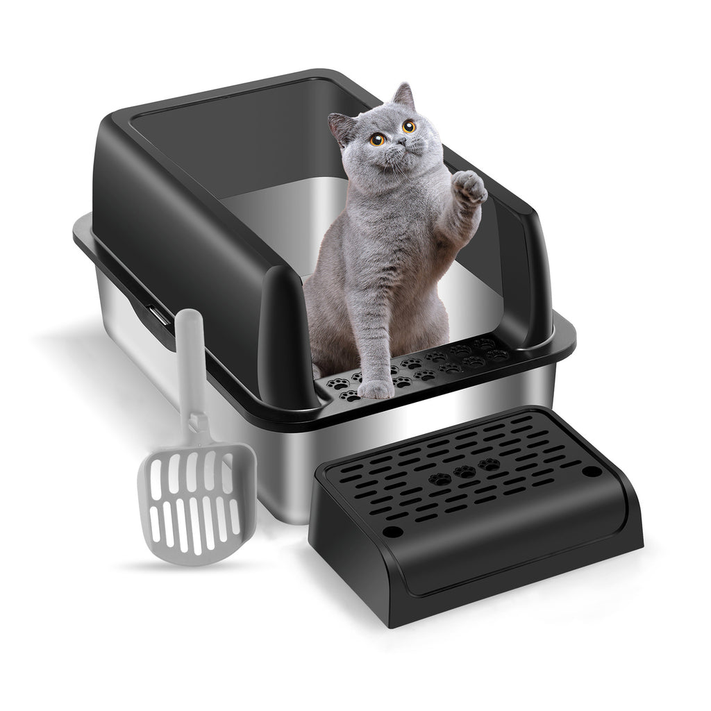 Cat litter box,  stainless steel semi-closed splash-proof cat toilet cat litter box