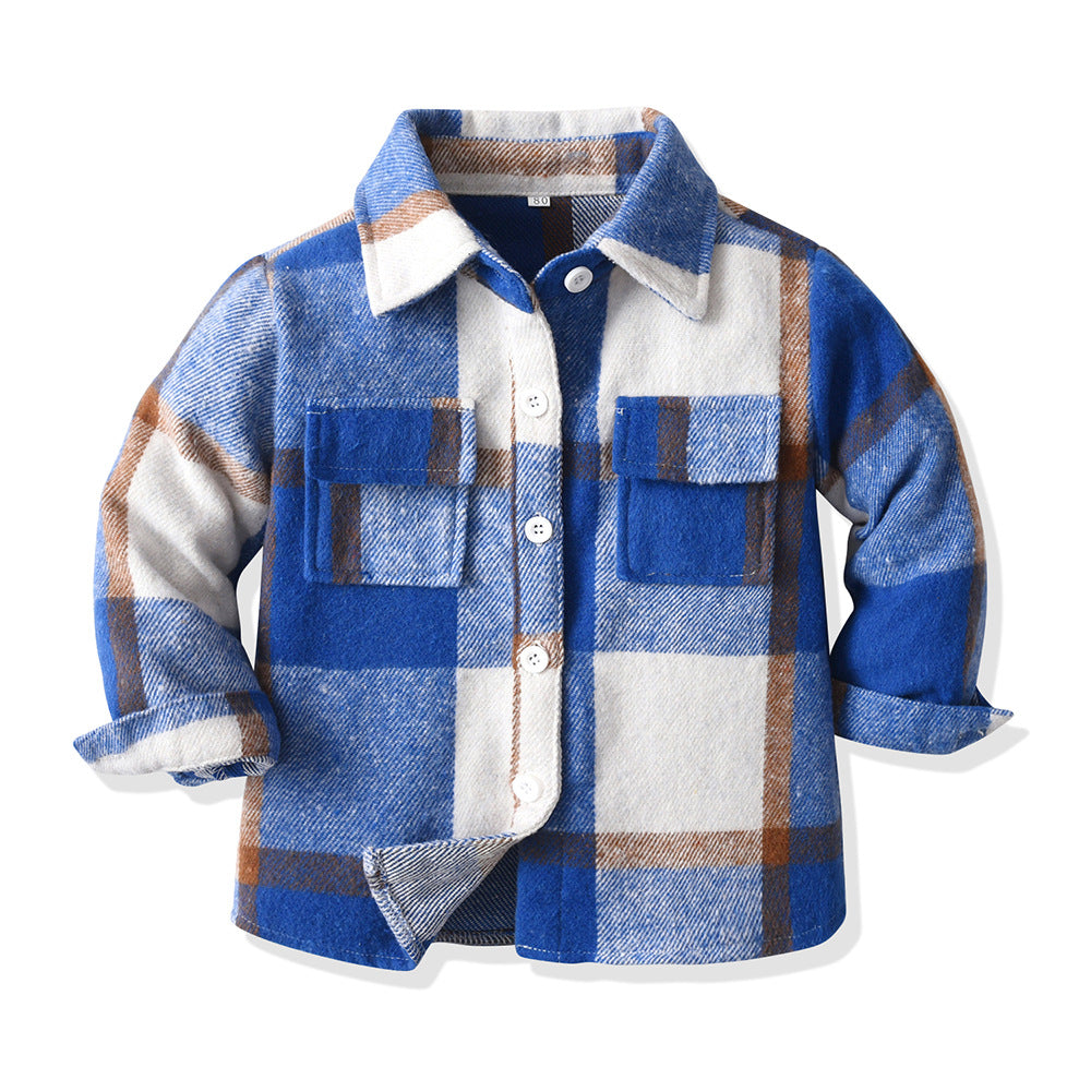 New spring/autumn boys' plaid shirt, preppy style cotton top, kids' plaid shirt, long-sleeved shirt for boys and girls