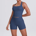 brushed pure color tight racerbackflap pocket pants shorts sports suit running fitness yoga wear two-piece set