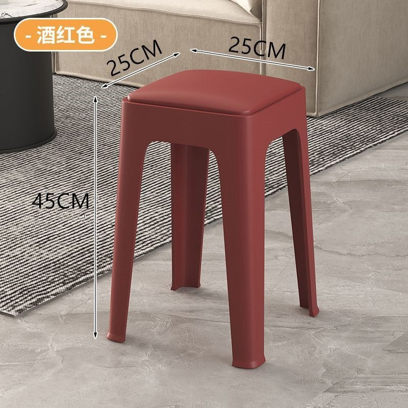 Thickened plastic stool for home use, extra thick, simple, stackable, comfortable for long periods of sitting, high stool, storage, pulley, living room