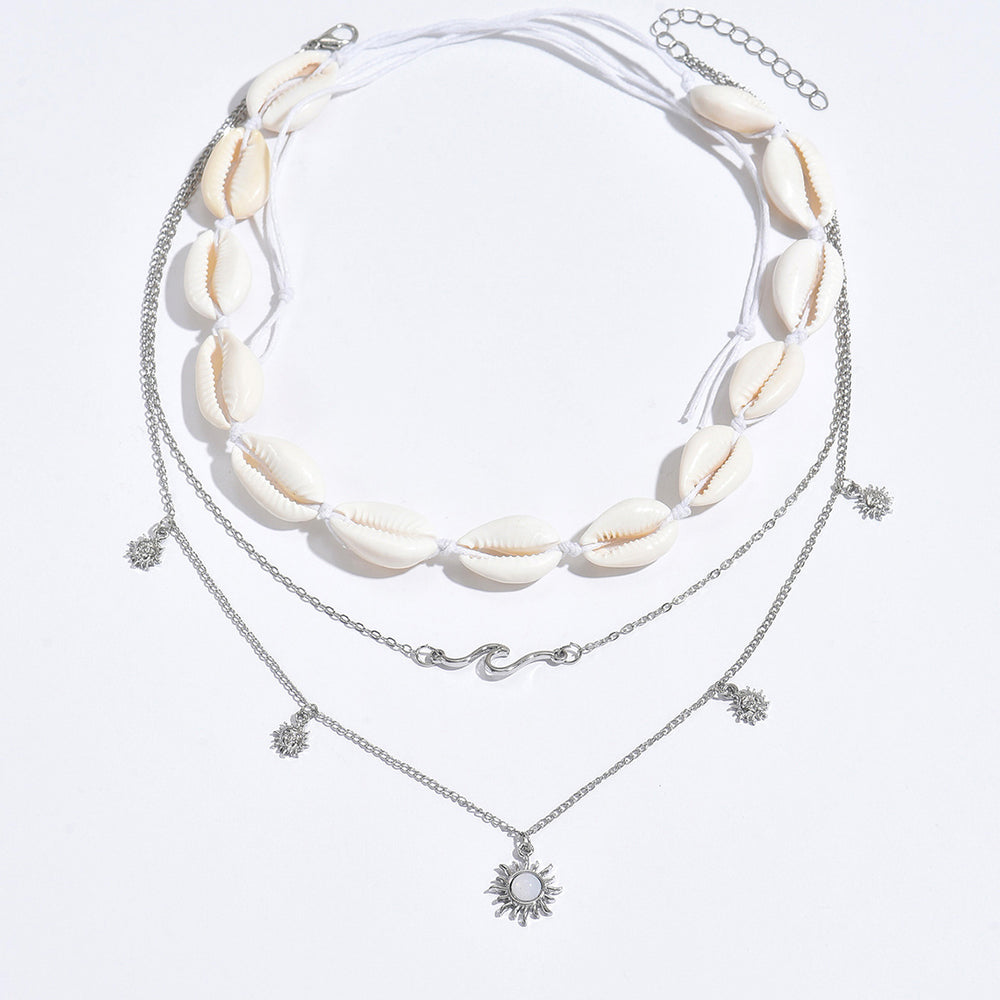 Wholesale beach sun necklace - european & american cross-border jewelry - versatile vacation style - seashell beaded multi-layer necklace with unique design