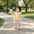 Cute cartoon rabbit girl's summer outfit set -  new summer collection: memory foam bunny top & plaid pants for babies