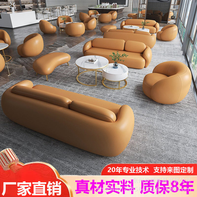 New arrival creative leather sofa combination coffee table yuanbao bread sofa business club reception negotiation sofa