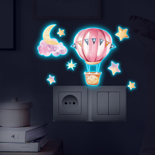 Cross-border  new creative blue light star hot air balloon home bedroom living room beautiful decoration luminous switch sticker