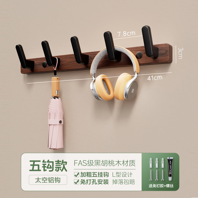 Walnut wood hook - no drilling required, over-the-door coat and hat hook, wall-mounted fixed clothes hook, entryway coat rack