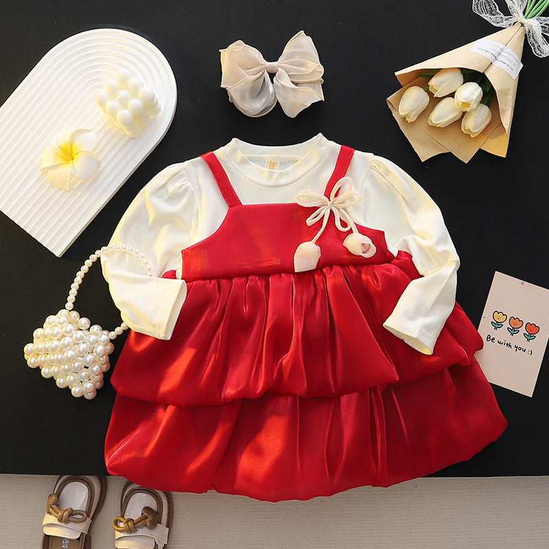 Girls' autumn dress  new style chic girl's long dress autumn outfit toddler & little girl's shimmering princess dress