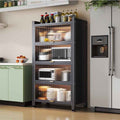Multifunctional kitchen storage rack with cabinet doors, floor-standing, multi-tier, dustproof storage cabinet for microwave, pots, pans, and bowls