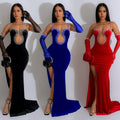 C6786 cross-border   fashion women's solid color sexy bandeau rhinestone embellished maxi dress