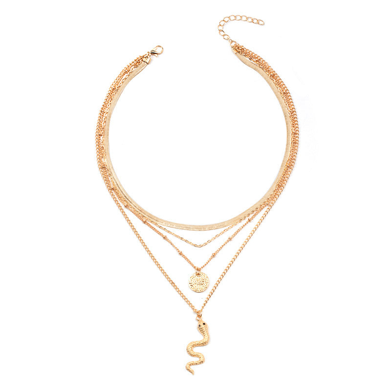 Wholesale gold-plated crystal snake necklace - new european and american style cross-border banquet jewelry set - fashionable and unique multi-layer necklace for women