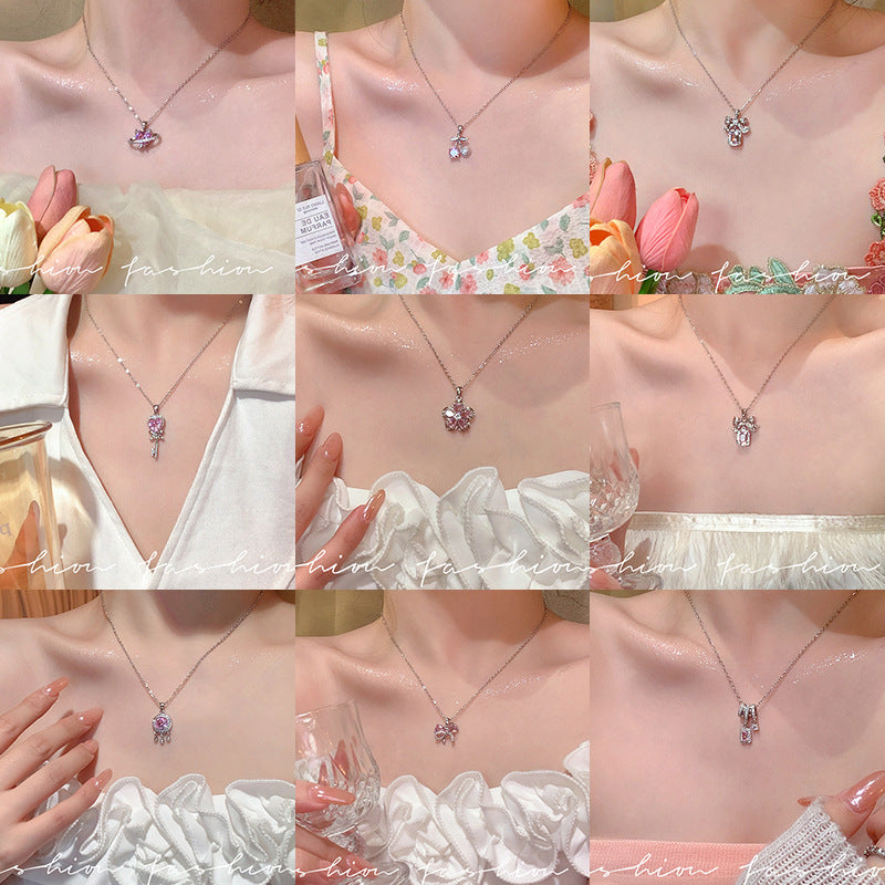 Early spring retro sparkling diamond sugar cube titanium steel necklace women's light luxury niche clavicle chain daily matching accessories wholesale