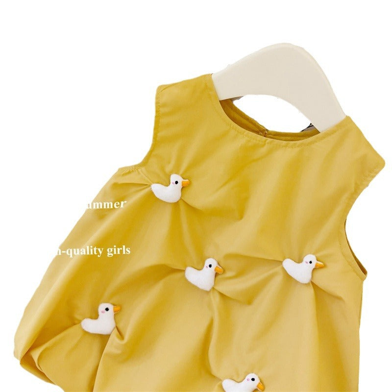 New girls' hand-stitched quilted 3d doll flower bud dress - spring/summer cute, fun, cool, and flirty trendy dress
