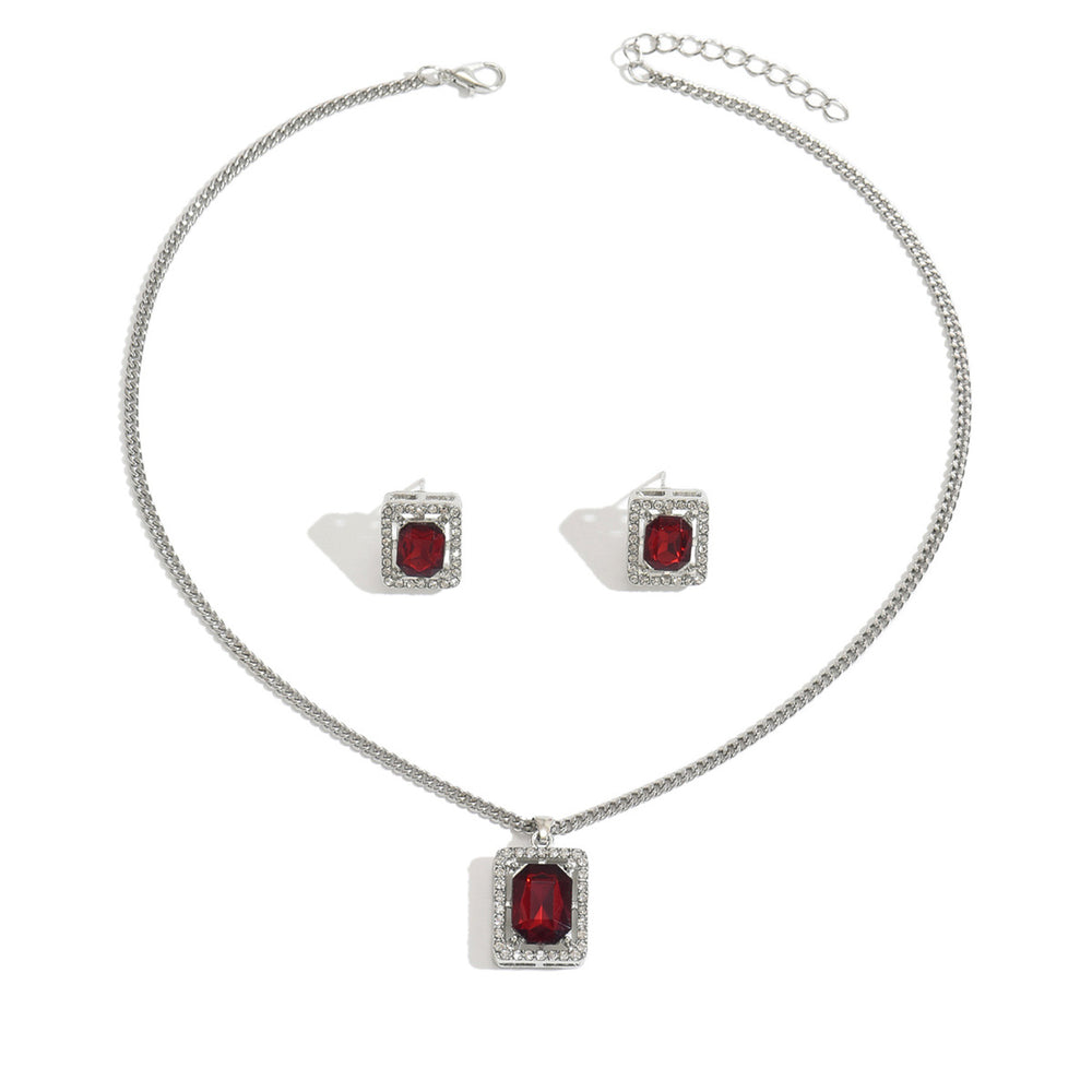 Square diamond necklace and earring jewelry set - european and american niche style, light luxury, high-end, hollow design, elegant jewelry set