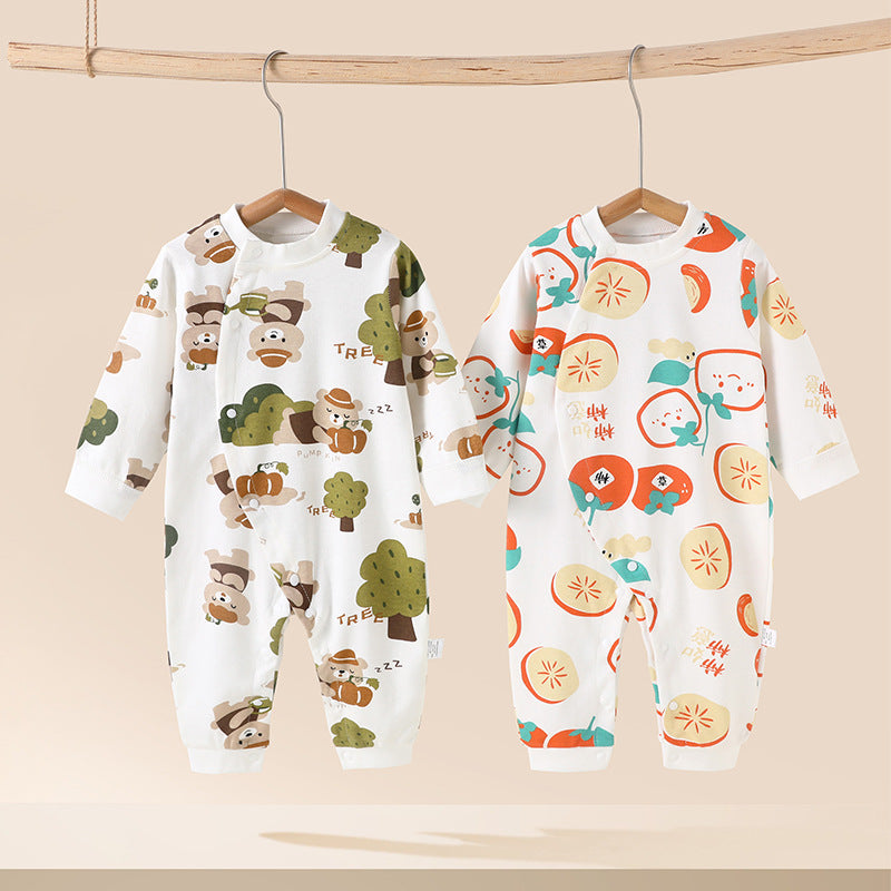 All-season baby clothes: spring/autumn baby belly-banding romper, newborn pure cotton confinement suit, long-sleeve onesie, crawling suit