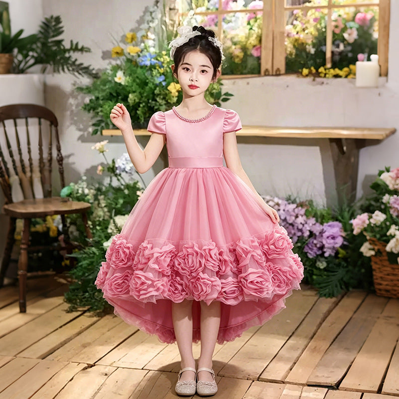 Girls' gowns with train, flower girl dresses, children's floral tutu dresses, princess dresses, baby girl's first birthday gowns