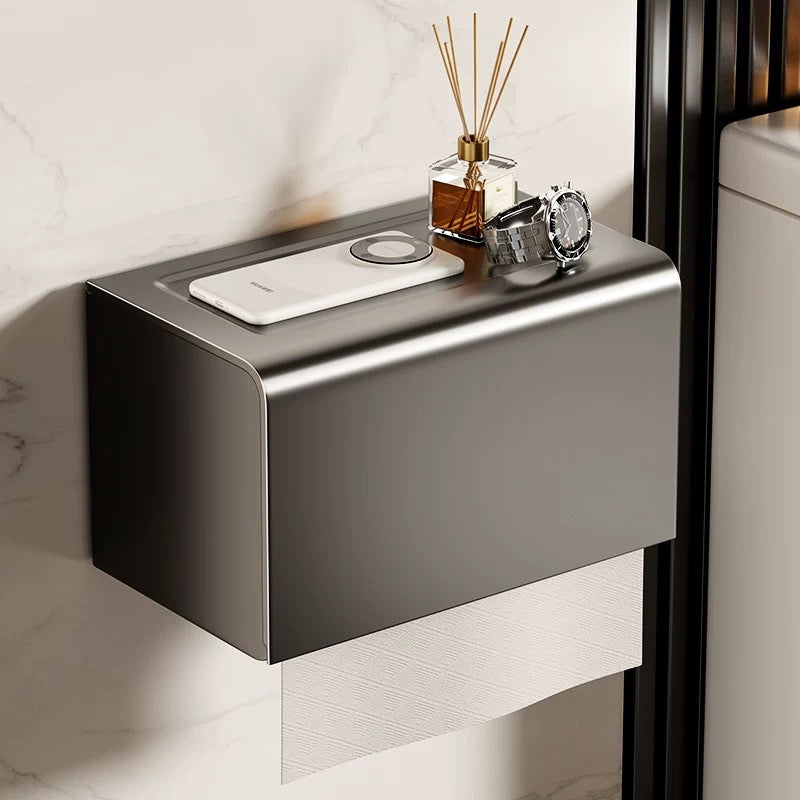 Gun gray space aluminum bathroom tissue box punch-free toilet roll holder waterproof tissue box toilet paper holder storage