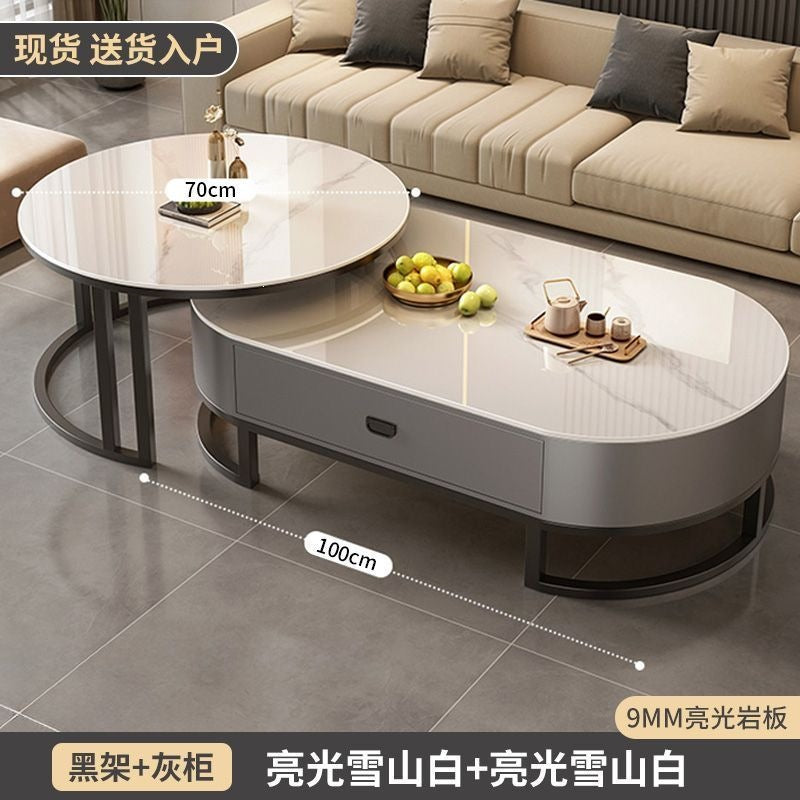 Rock slab coffee table living room for homeaccessible luxury modern casual oval sub-mother coffee table popular small apartment with drawer tea table