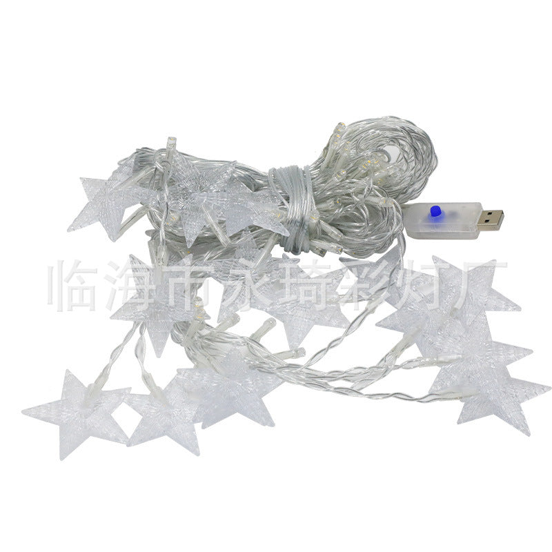 Cross-border new LED star curtain lights, ice bar lights, light strings, moon pendant, five-pointed star flashing lights, colorful lights