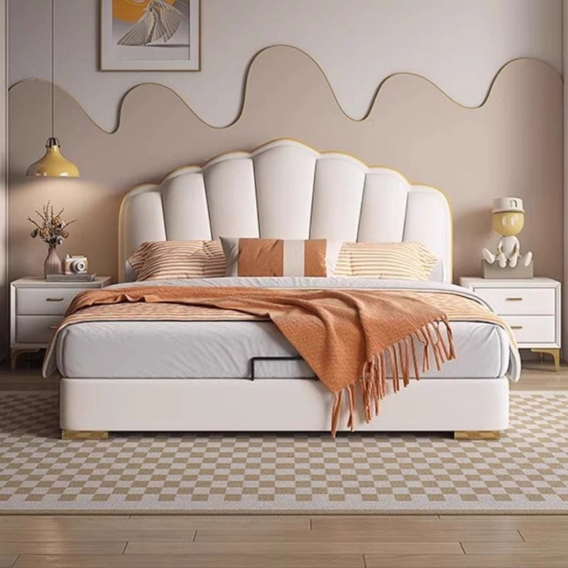 Cream style leather bed modern simple shell bed petals popular bedroom girl girl double bed kids princess